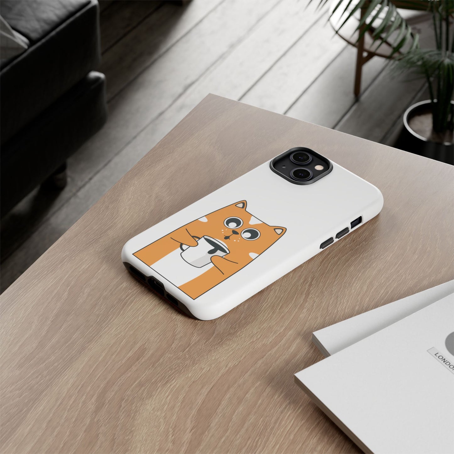 Cute Cat Coffee Mug Phone Case - Tough Protection for Pet Lovers
