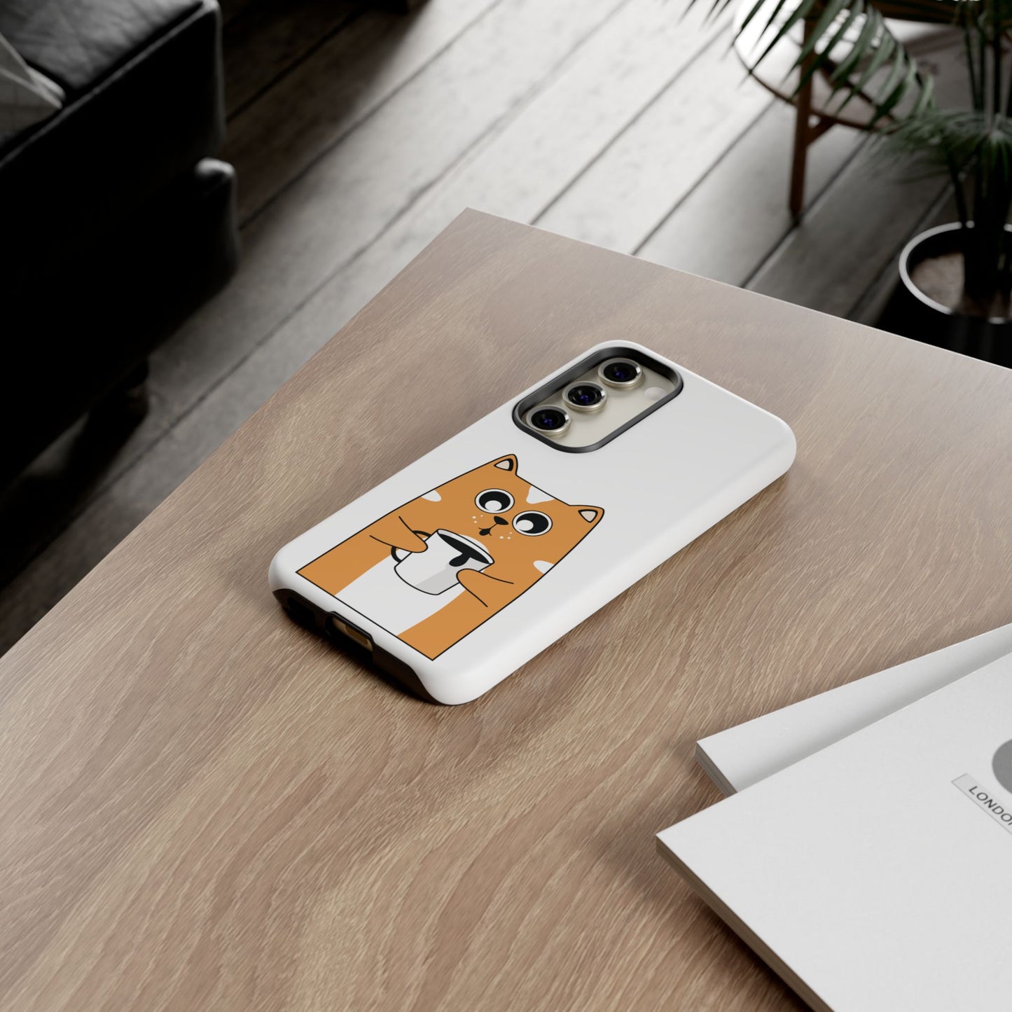 Cute Cat Coffee Mug Phone Case - Tough Protection for Pet Lovers