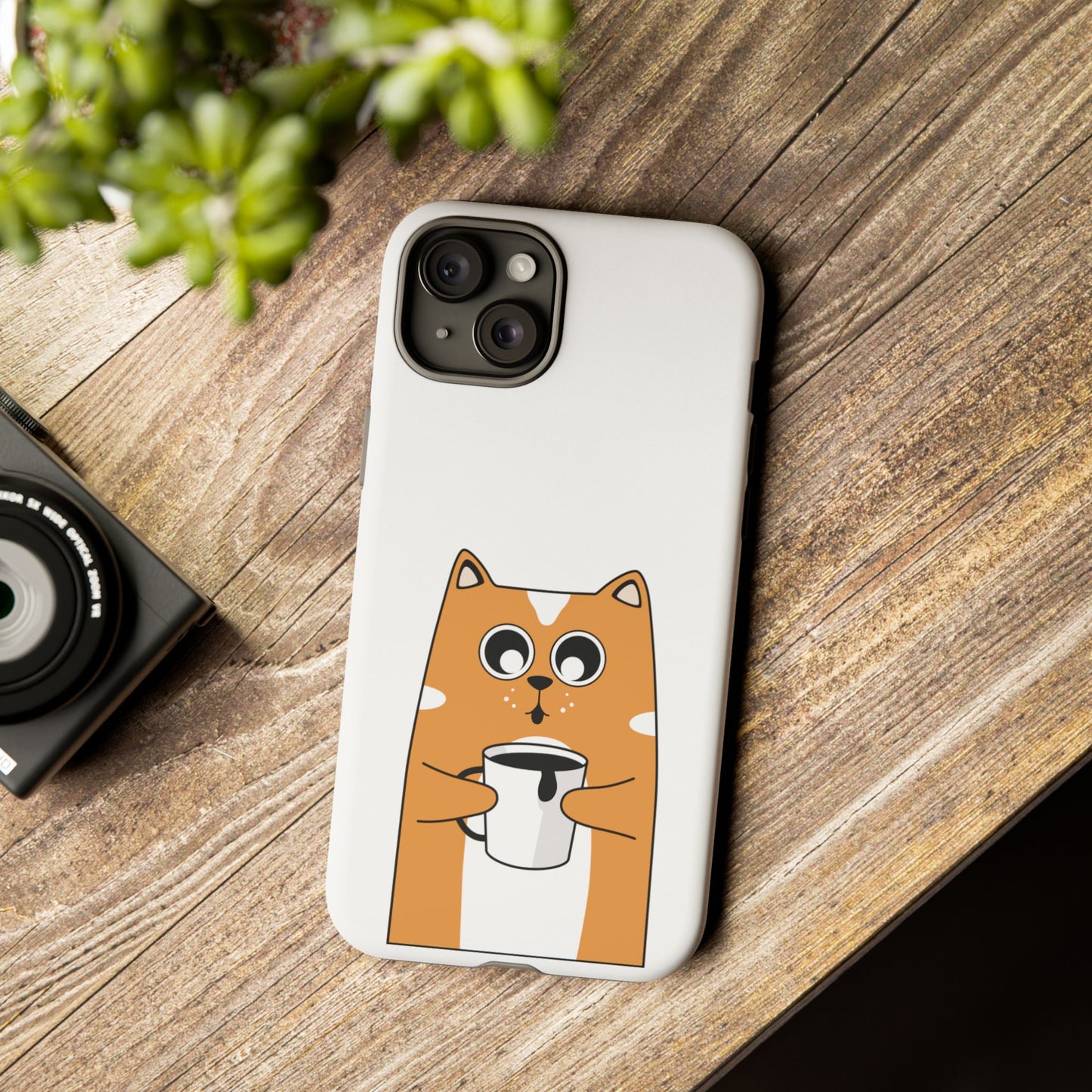 Cute Cat Coffee Mug Phone Case - Tough Protection for Pet Lovers