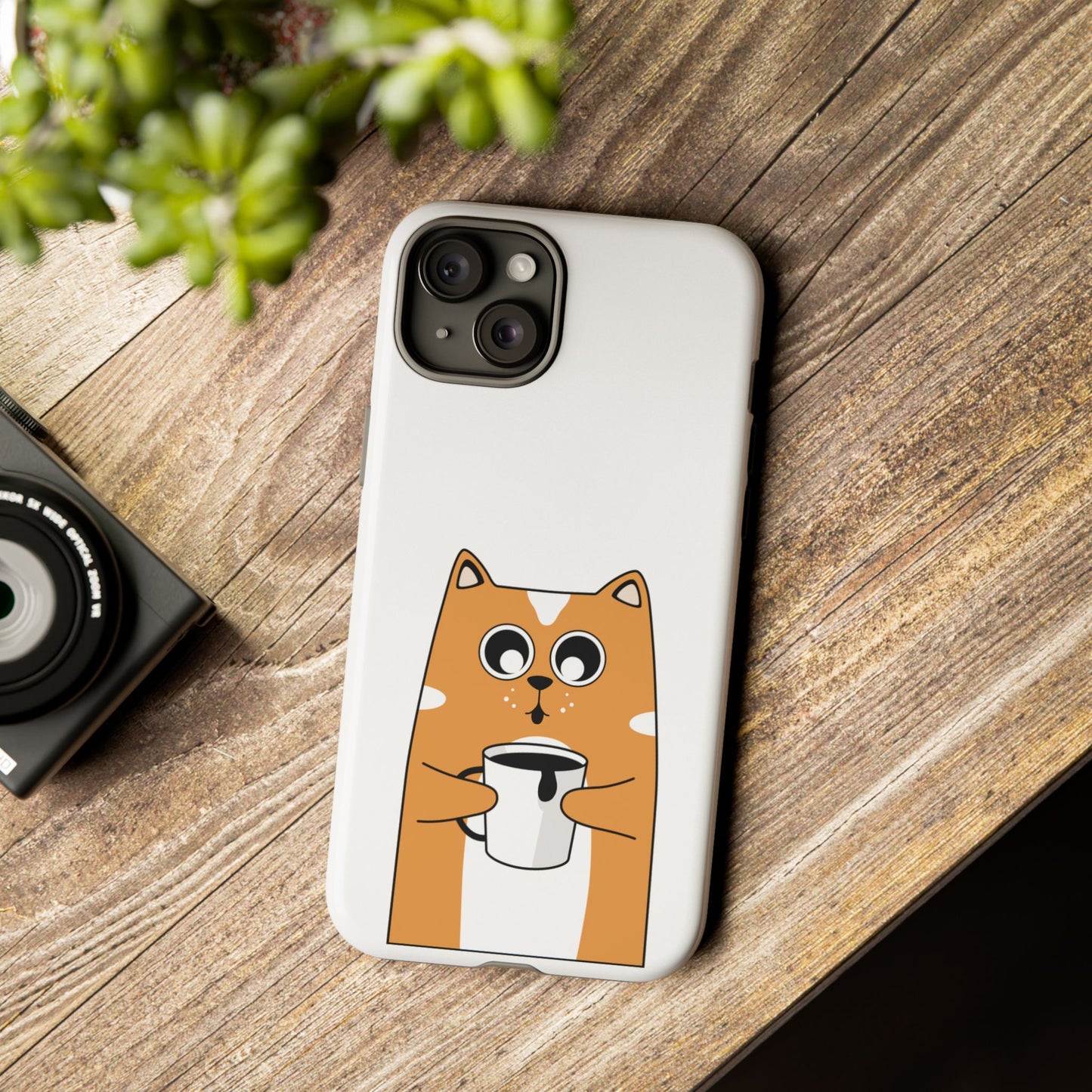 Cute Cat Coffee Mug Phone Case - Tough Protection for Pet Lovers