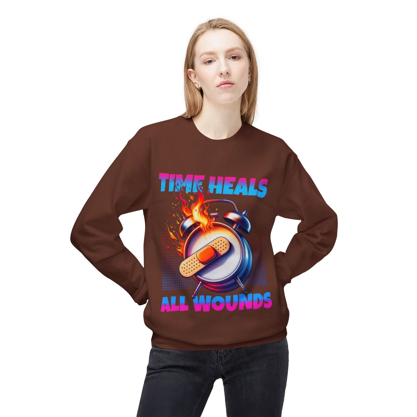 Unisex Time Heals Softstyle Sweatshirt: Pink
