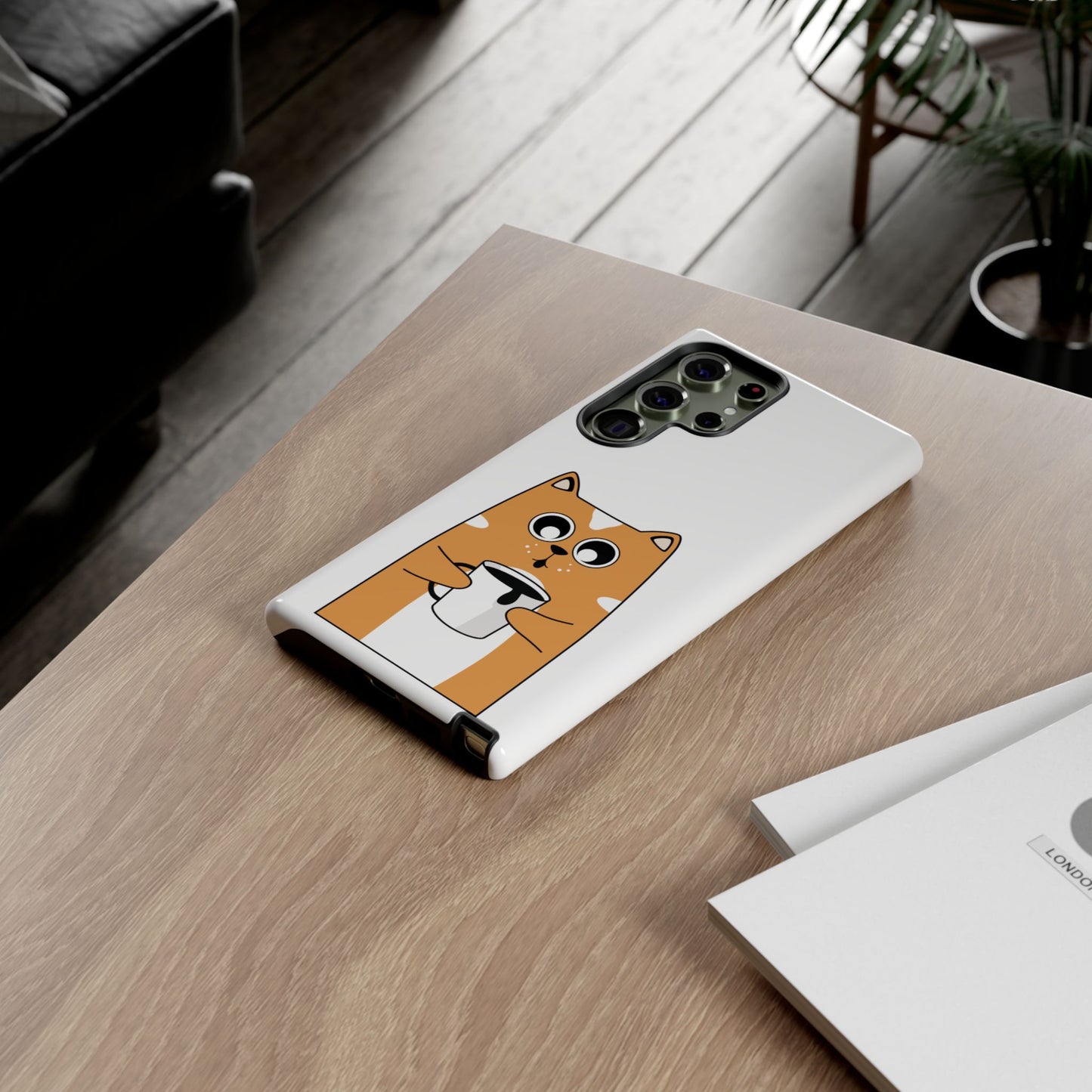 Cute Cat Coffee Mug Phone Case - Tough Protection for Pet Lovers