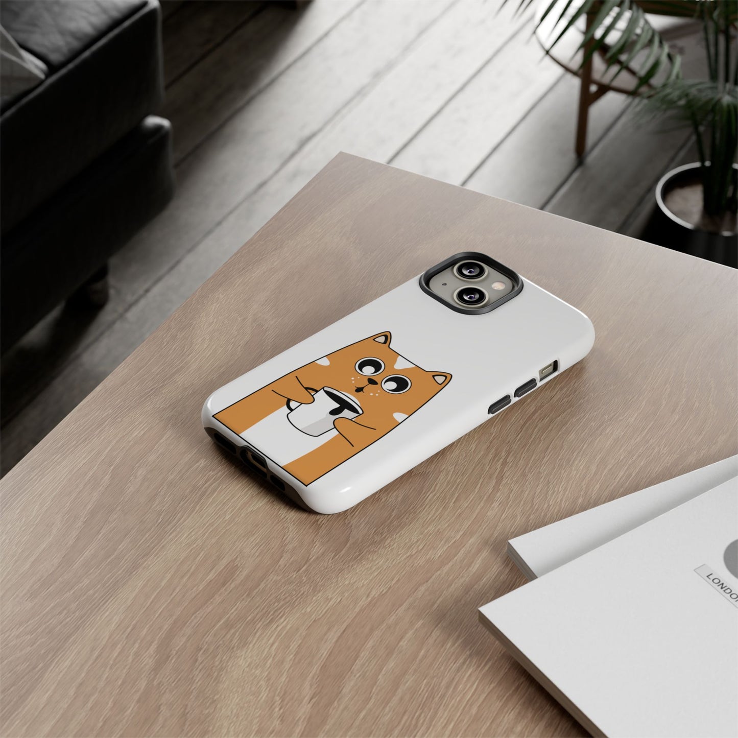 Cute Cat Coffee Mug Phone Case - Tough Protection for Pet Lovers