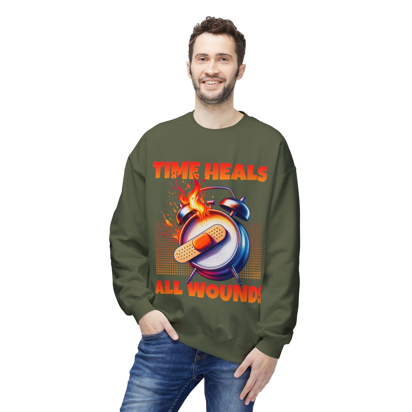 Unisex Time Heals Softstyle Sweatshirt: Orange