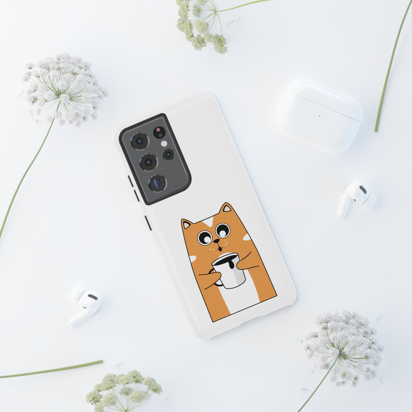 Cute Cat Coffee Mug Phone Case - Tough Protection for Pet Lovers