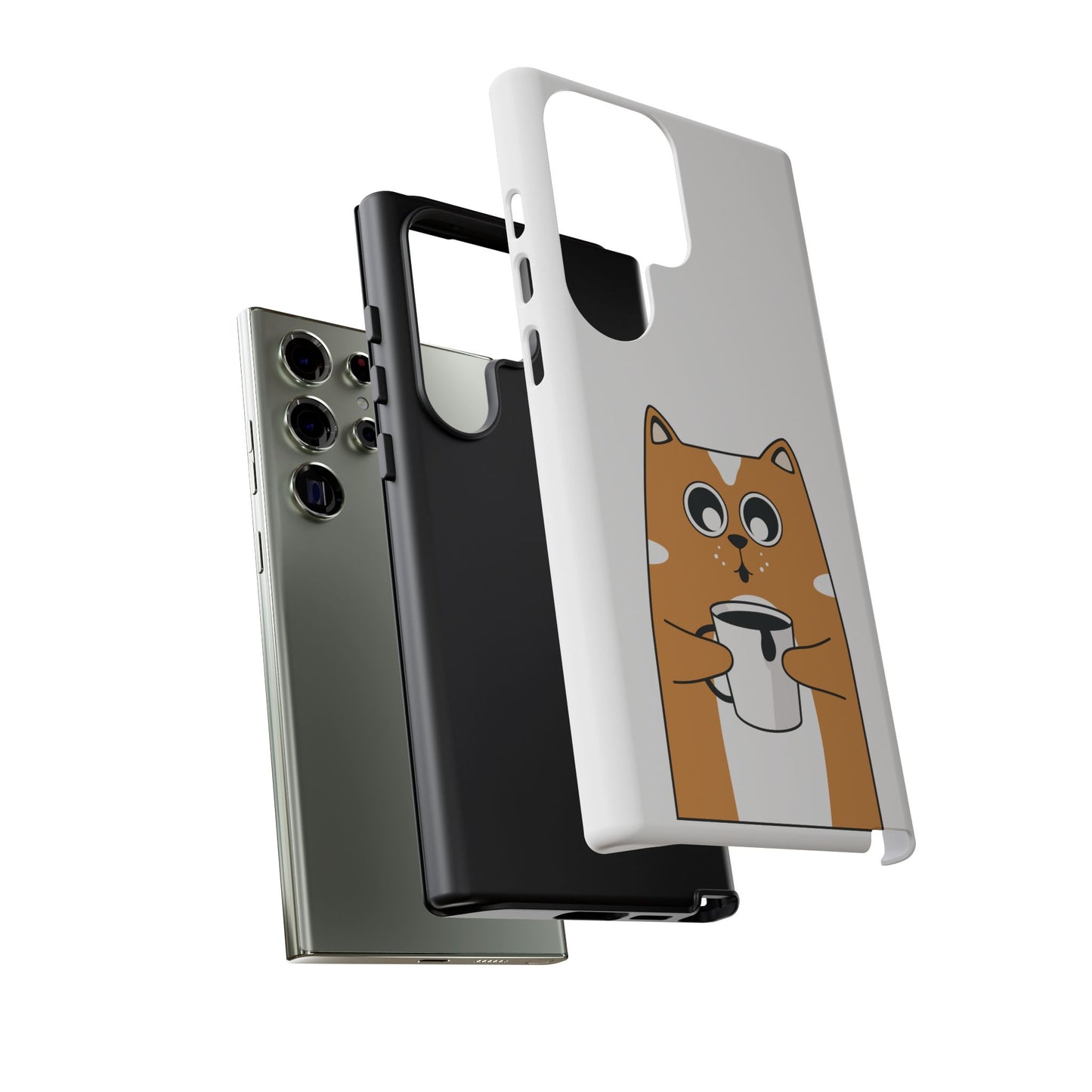 Cute Cat Coffee Mug Phone Case - Tough Protection for Pet Lovers
