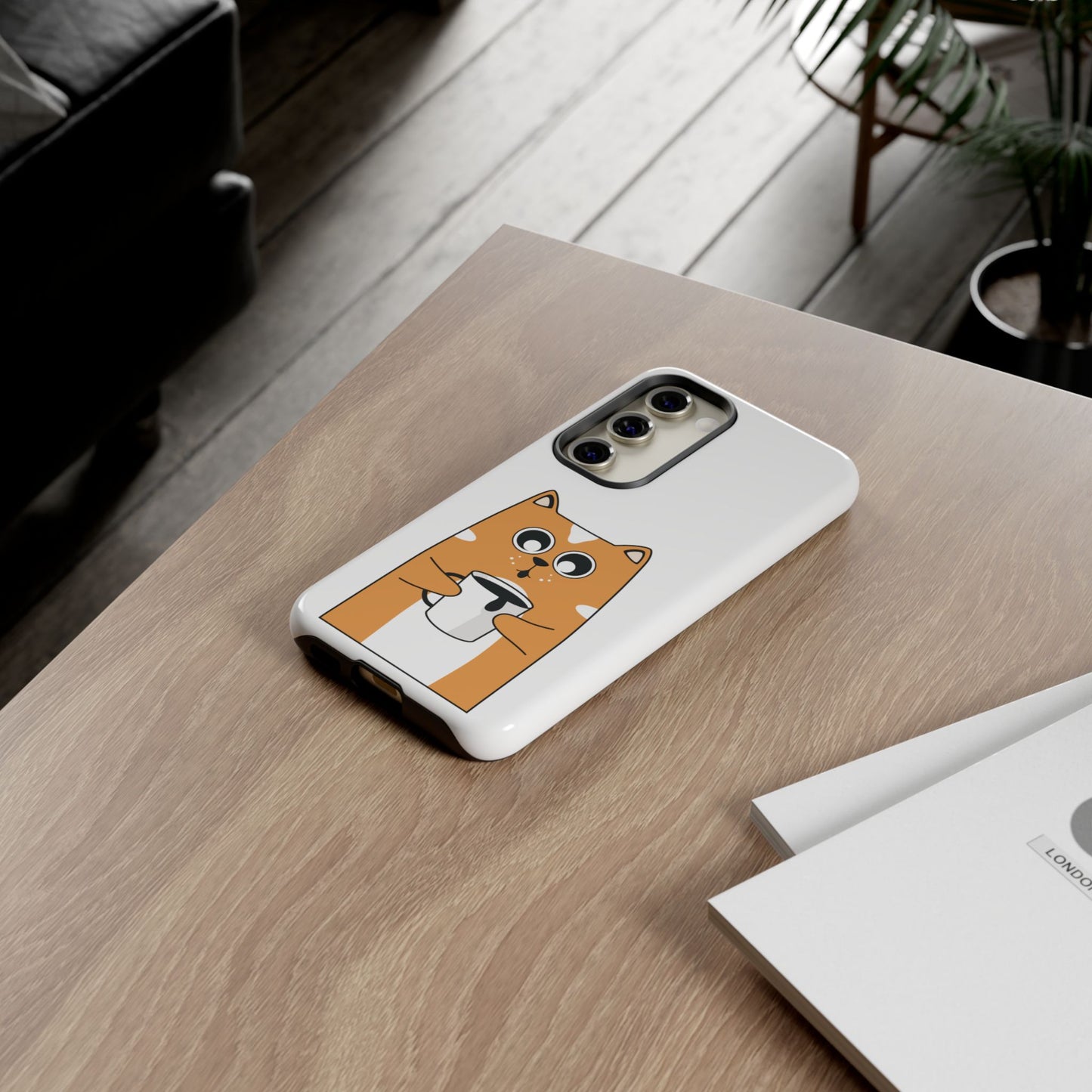 Cute Cat Coffee Mug Phone Case - Tough Protection for Pet Lovers