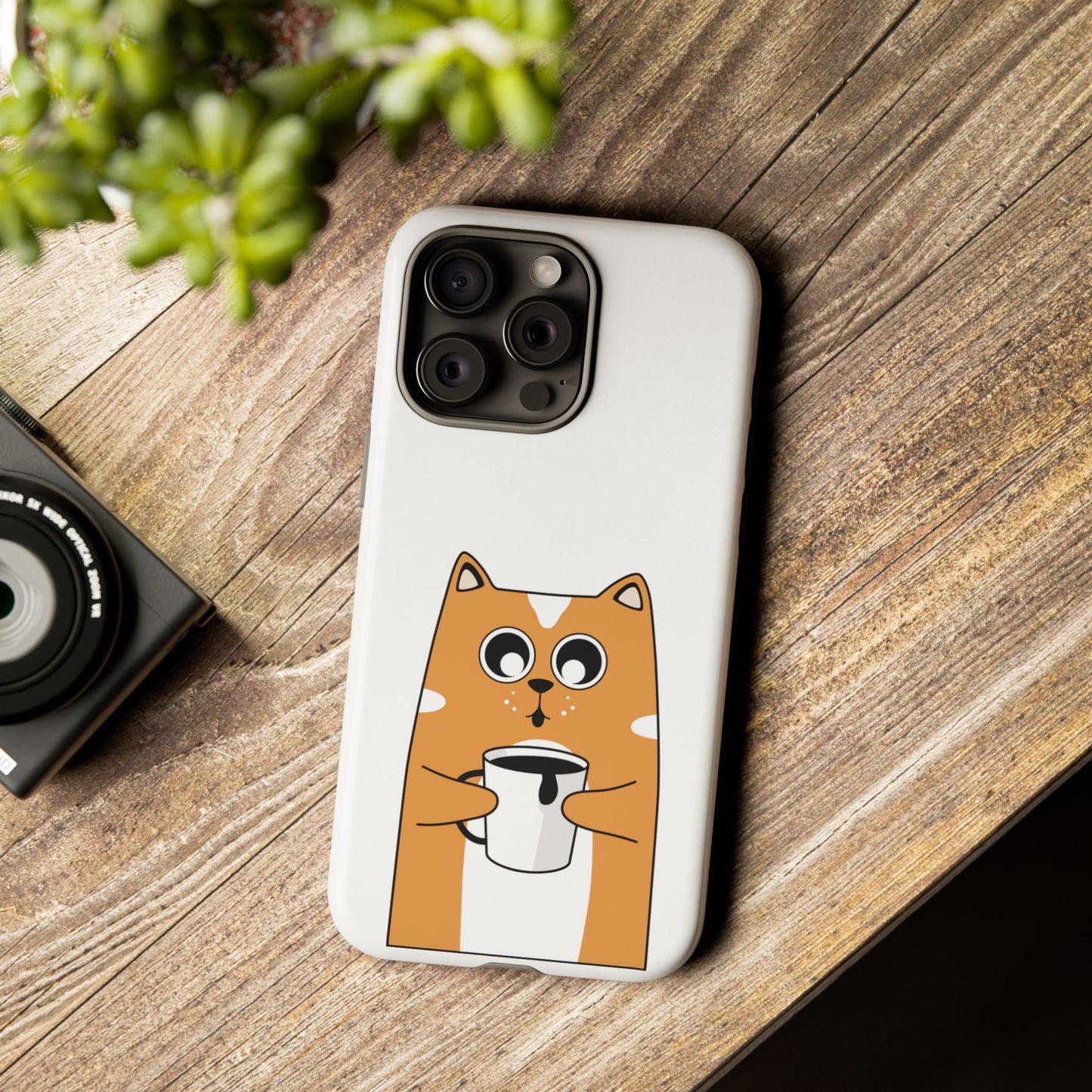 Cute Cat Coffee Mug Phone Case - Tough Protection for Pet Lovers