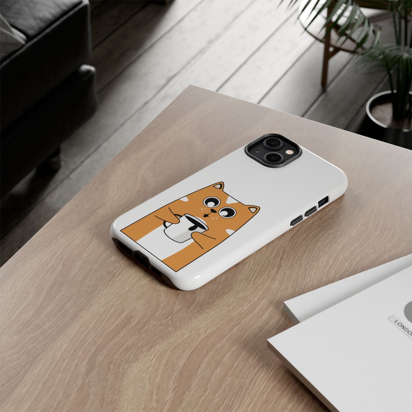 Cute Cat Coffee Mug Phone Case - Tough Protection for Pet Lovers