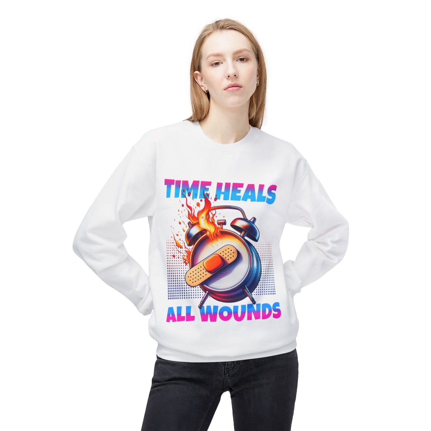 Unisex Time Heals Softstyle Sweatshirt: Pink