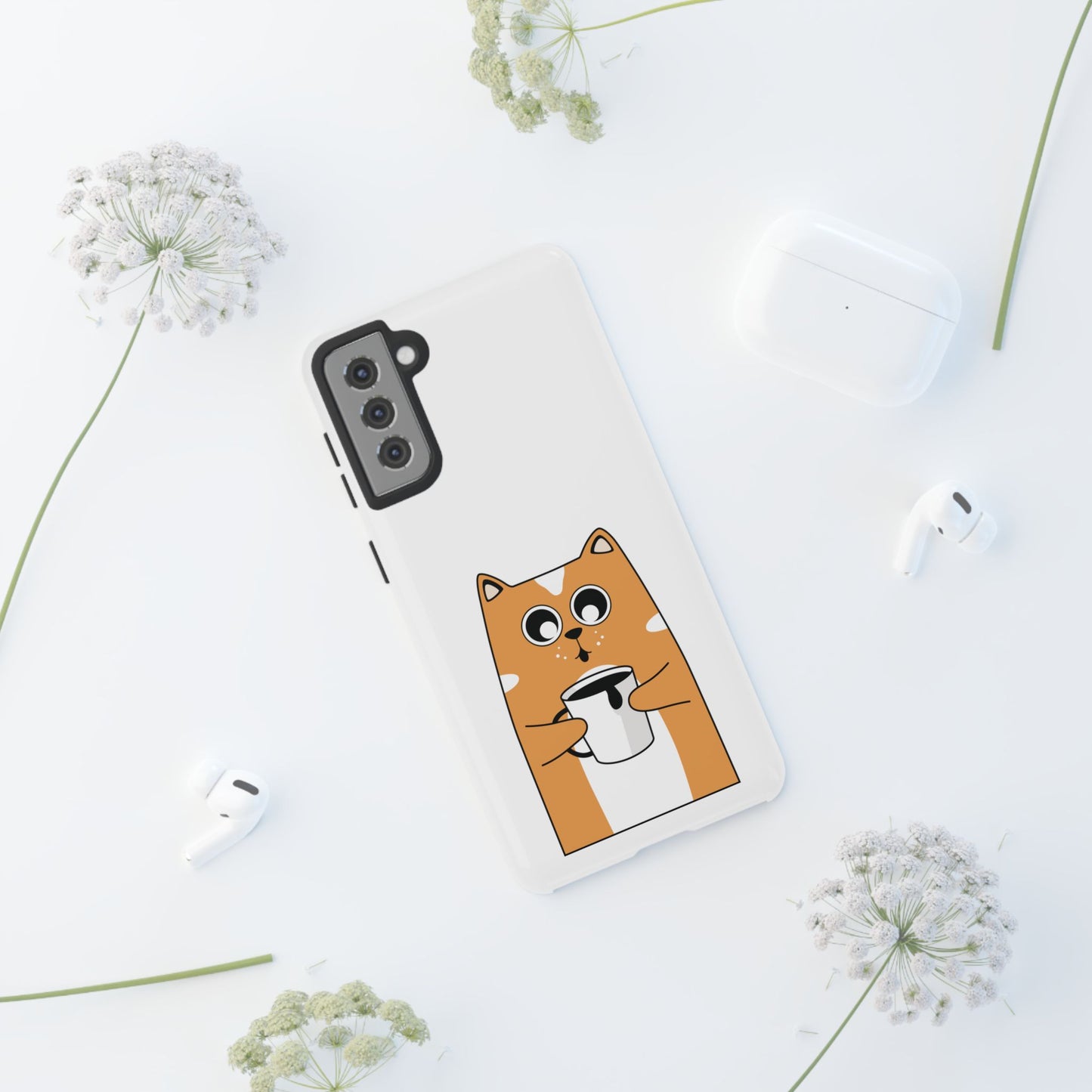 Cute Cat Coffee Mug Phone Case - Tough Protection for Pet Lovers