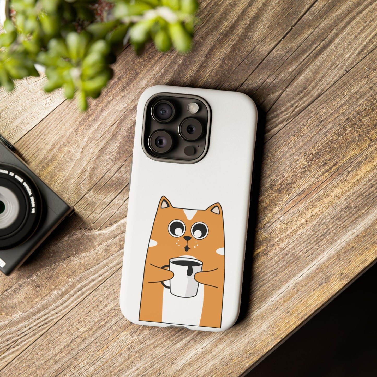 Cute Cat Coffee Mug Phone Case - Tough Protection for Pet Lovers