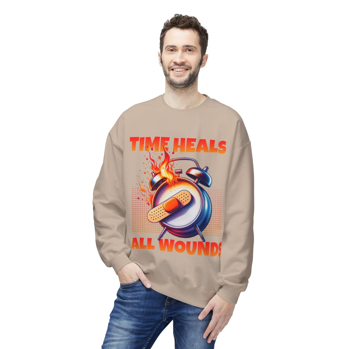 Unisex Time Heals Softstyle Sweatshirt: Orange