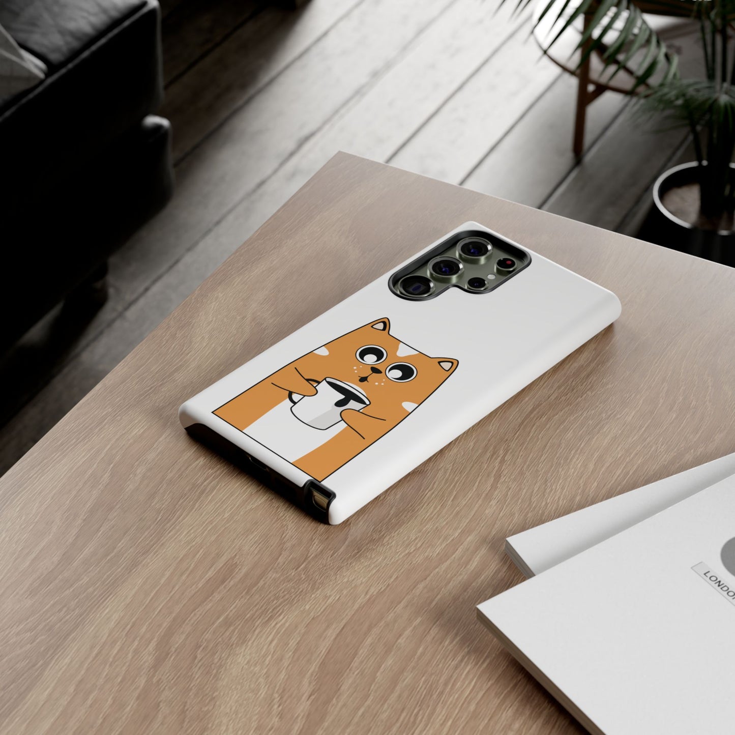 Cute Cat Coffee Mug Phone Case - Tough Protection for Pet Lovers