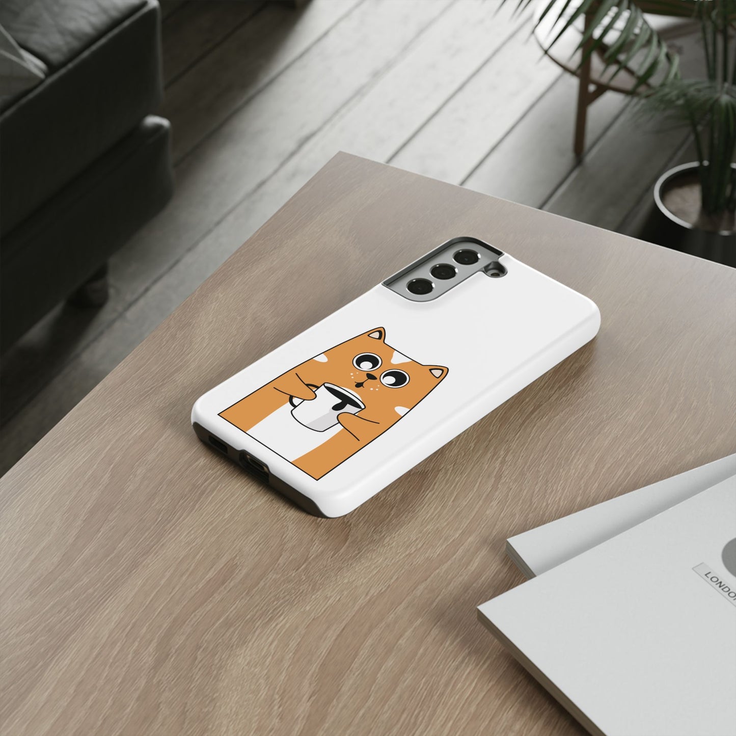 Cute Cat Coffee Mug Phone Case - Tough Protection for Pet Lovers