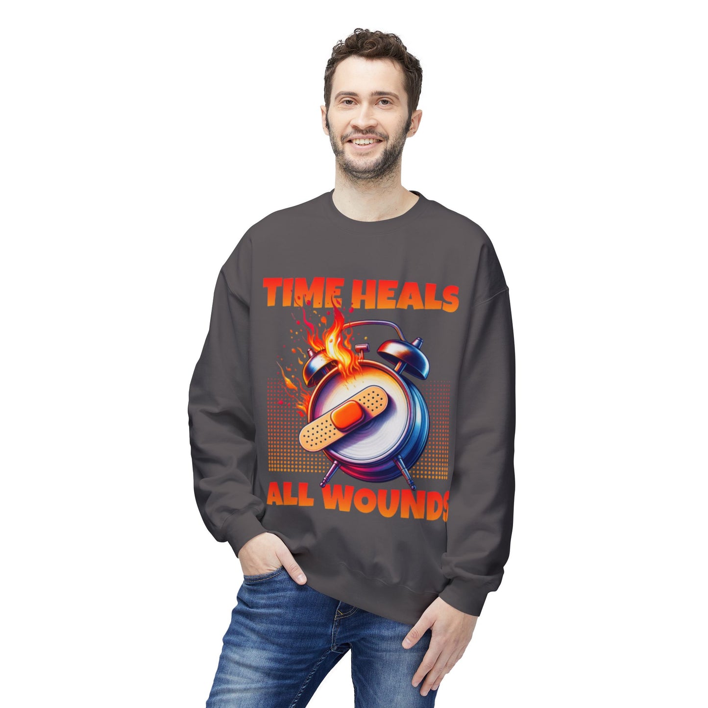 Unisex Time Heals Softstyle Sweatshirt: Orange