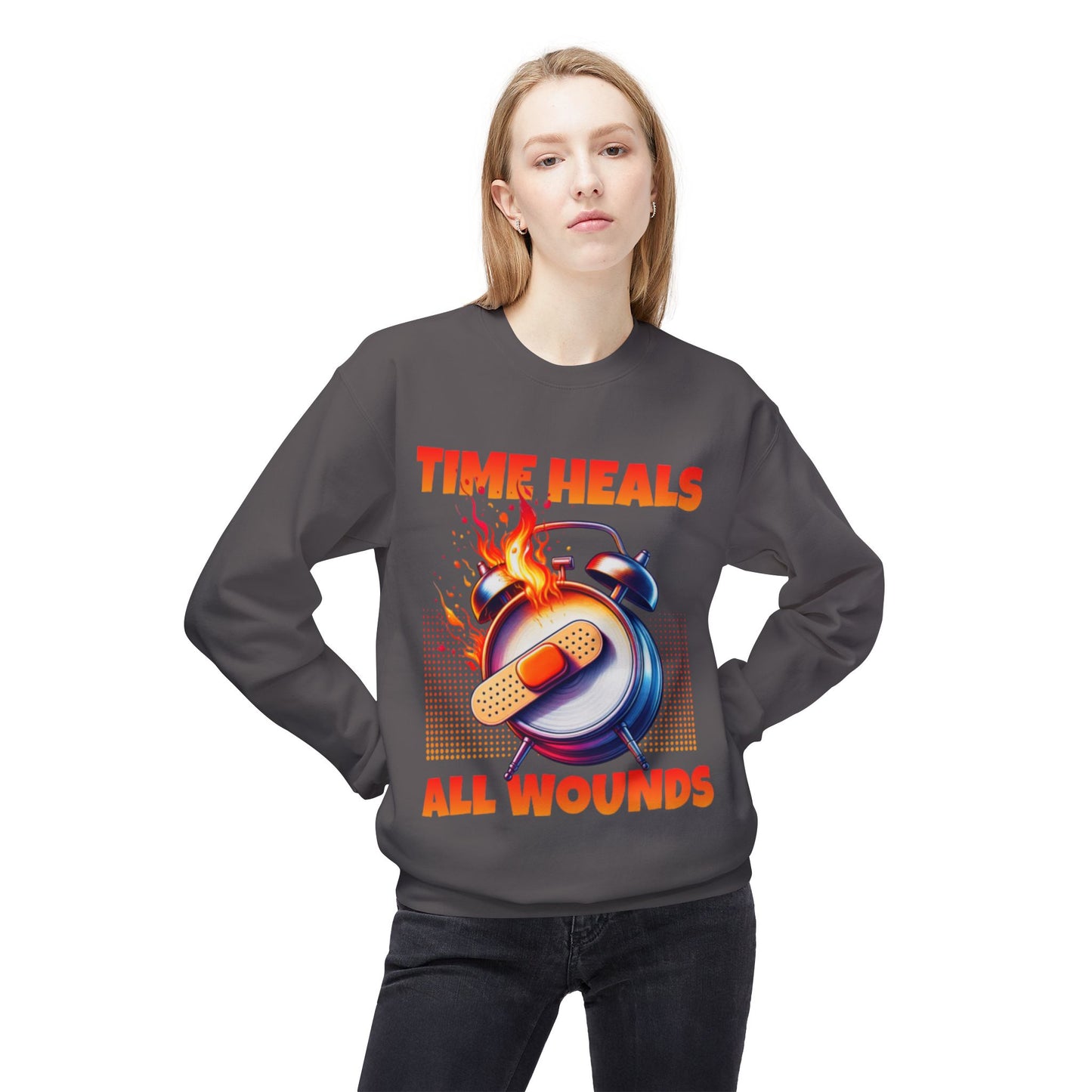 Unisex Time Heals Softstyle Sweatshirt: Orange