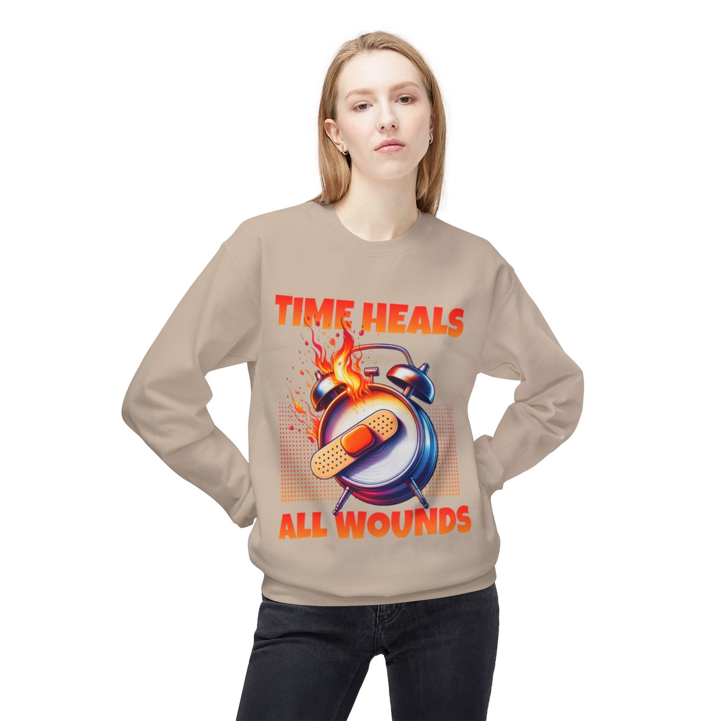 Unisex Time Heals Softstyle Sweatshirt: Orange