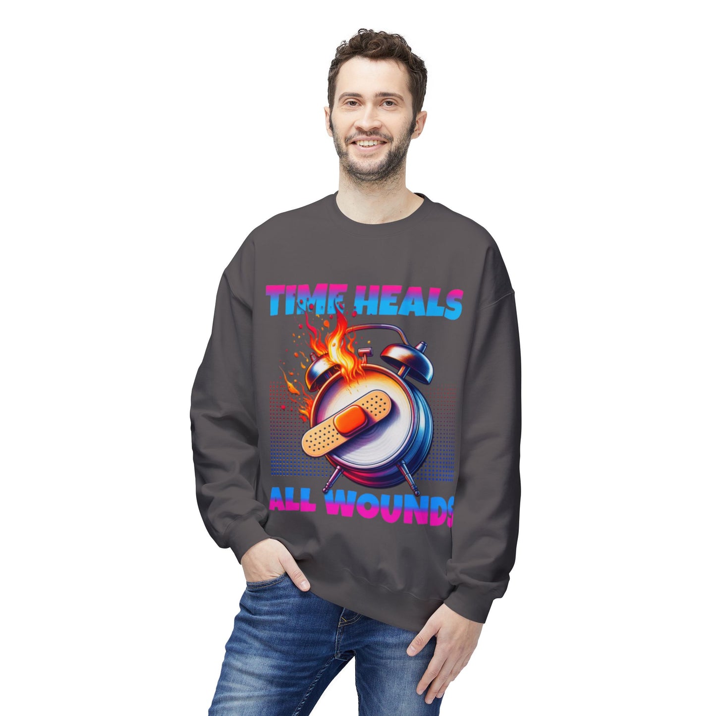 Unisex Time Heals Softstyle Sweatshirt: Pink
