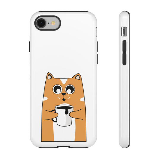 Cute Cat Coffee Mug Phone Case - Tough Protection for Pet Lovers