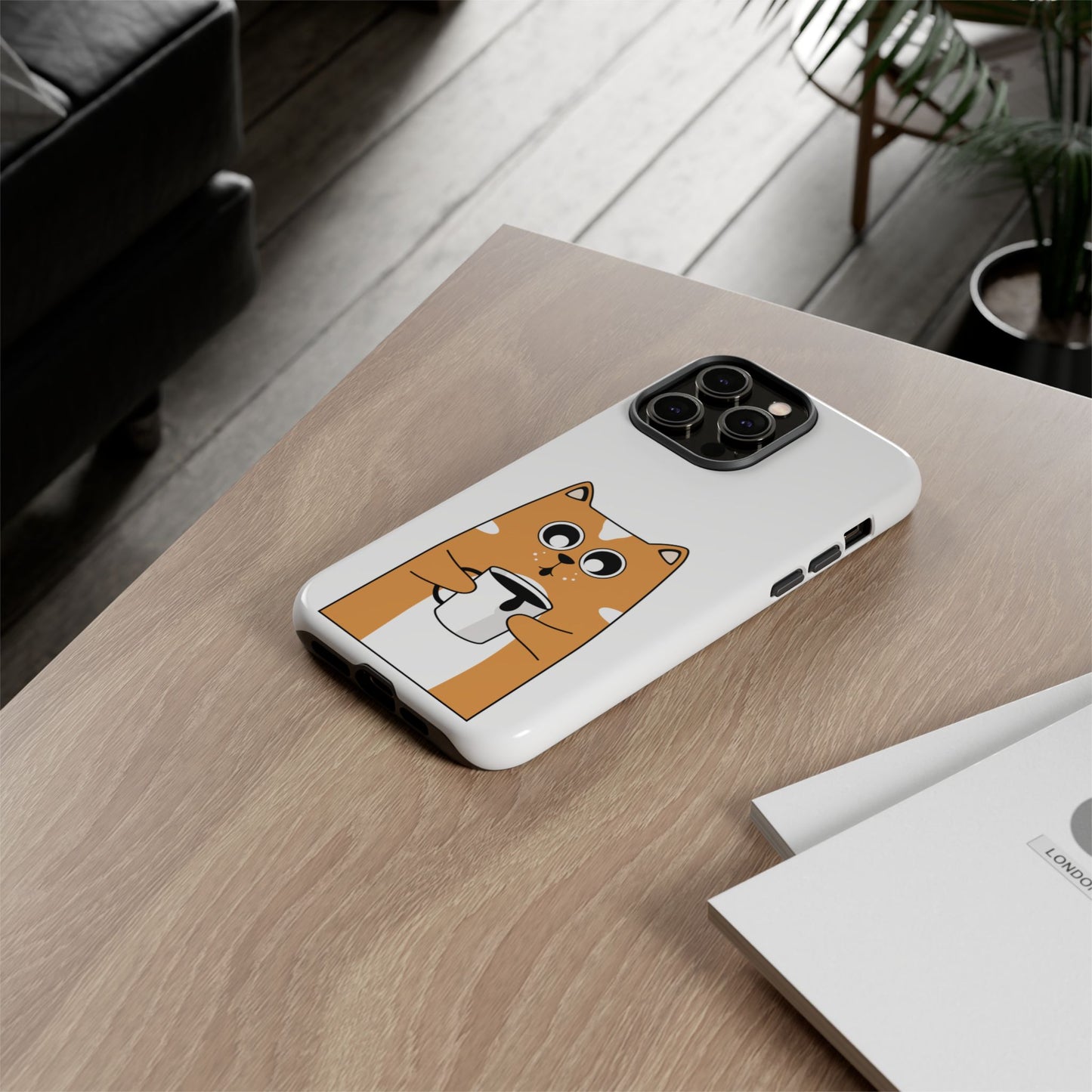 Cute Cat Coffee Mug Phone Case - Tough Protection for Pet Lovers