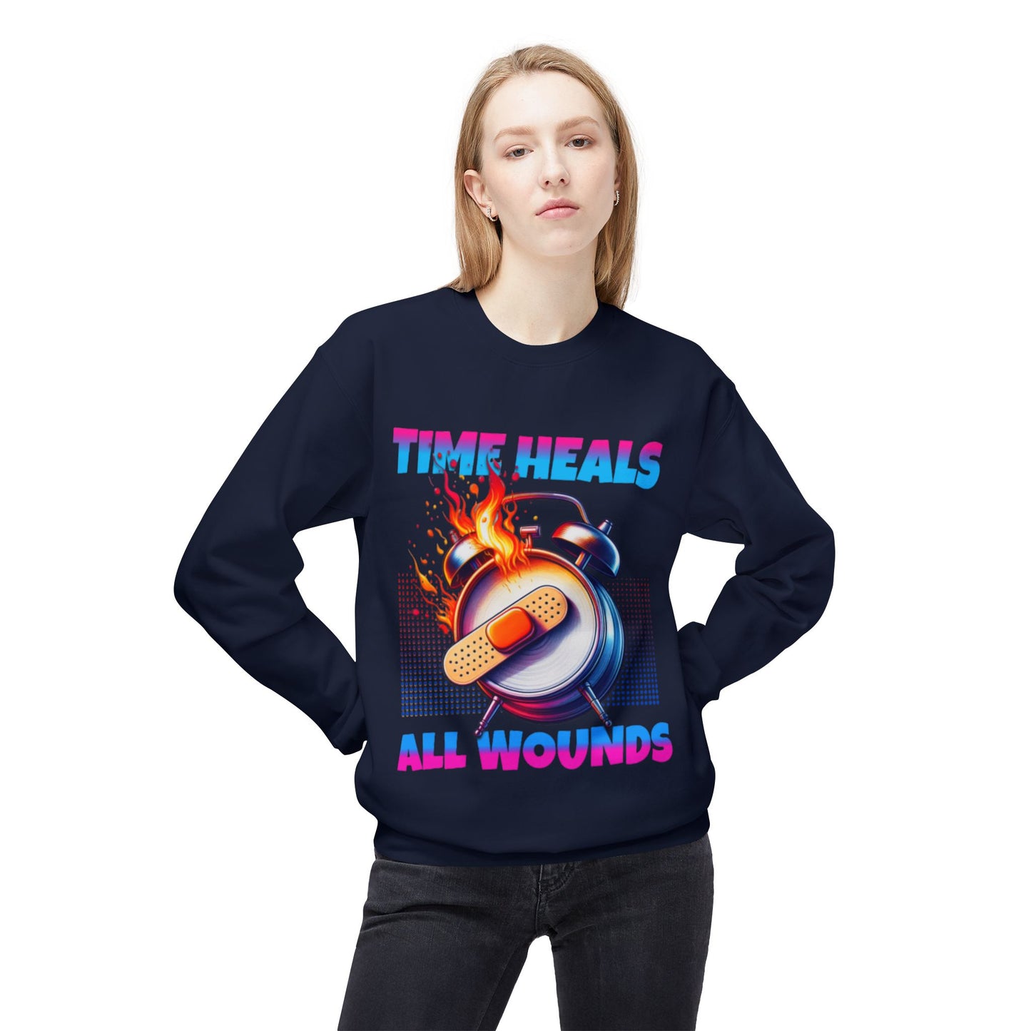 Copy Unisex Time Heals Softstyle Sweatshirt: Pink