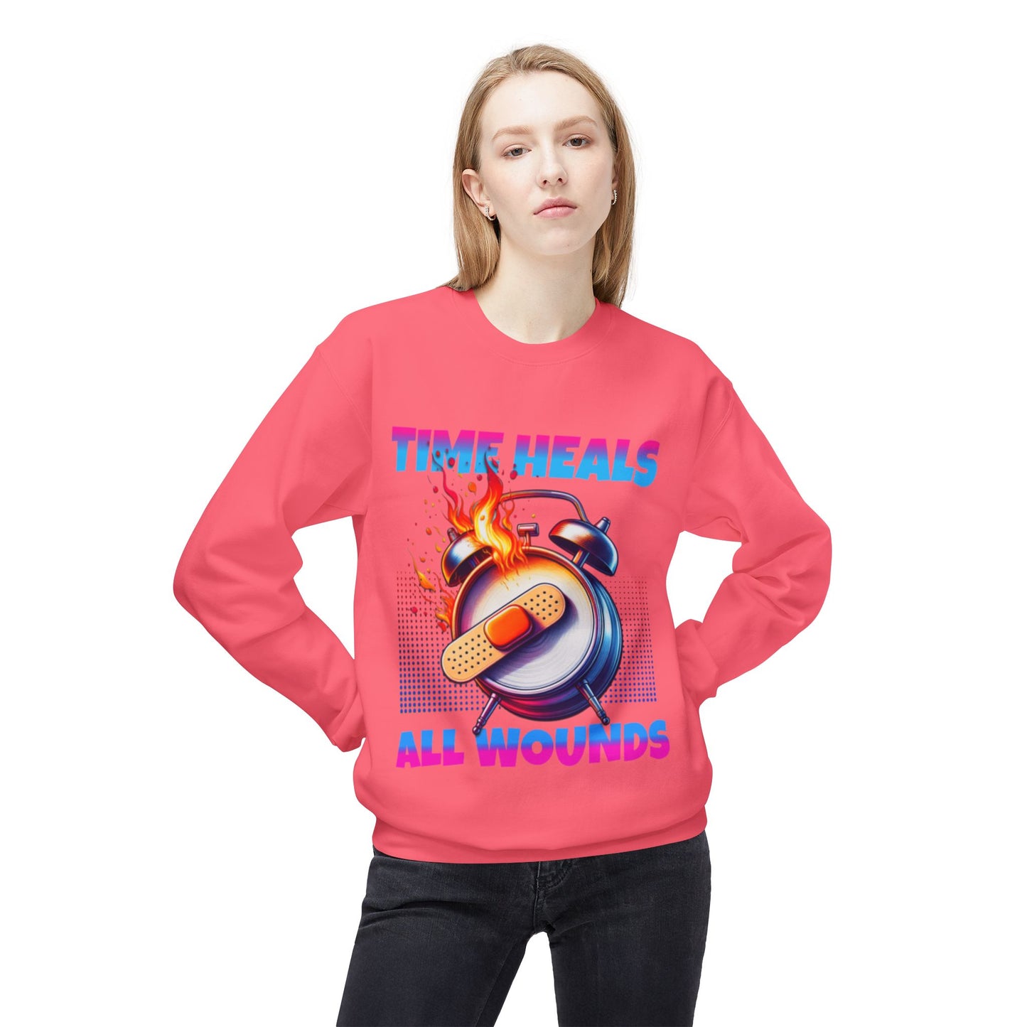 Unisex Time Heals Softstyle Sweatshirt: Pink