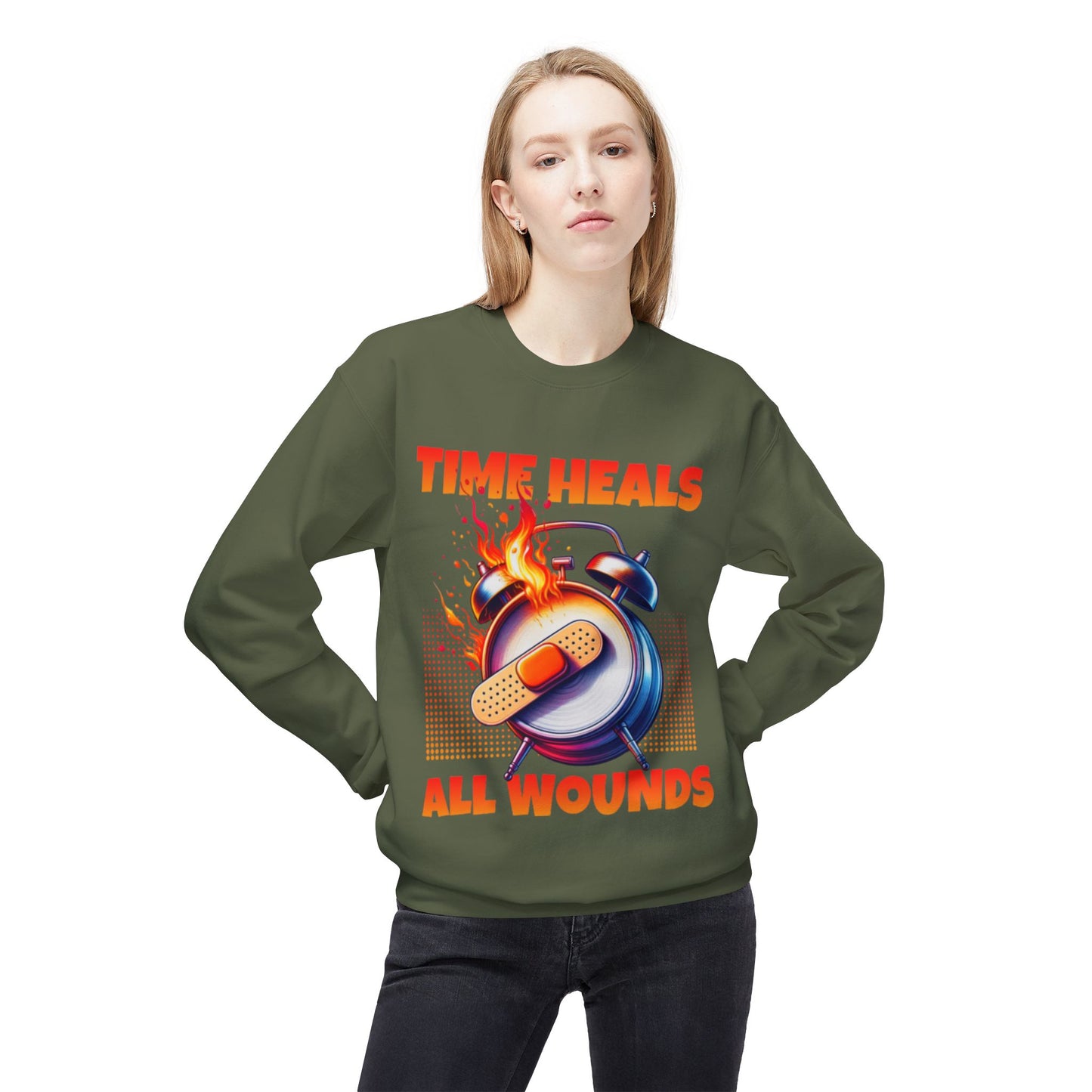 Unisex Time Heals Softstyle Sweatshirt: Orange