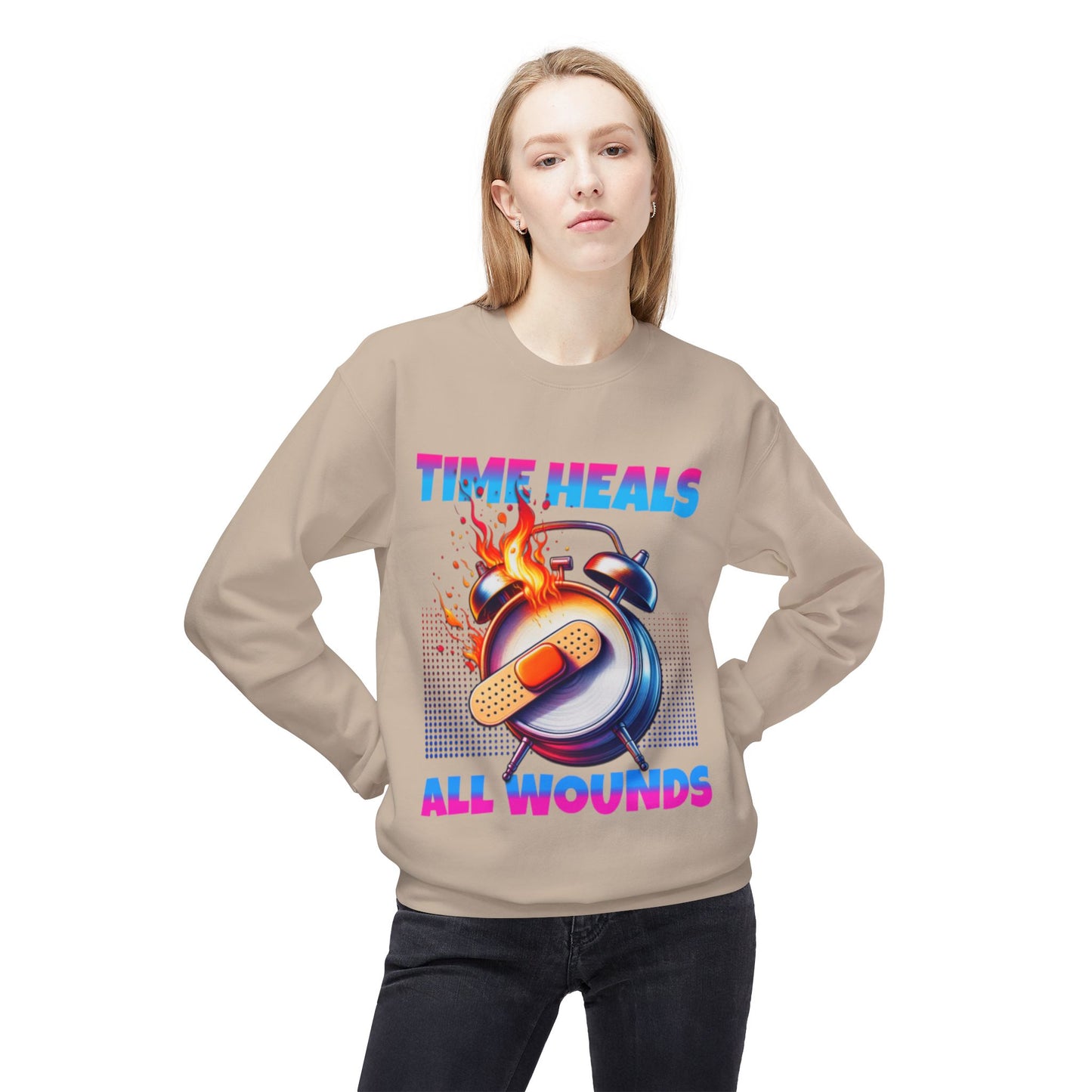 Unisex Time Heals Softstyle Sweatshirt: Pink